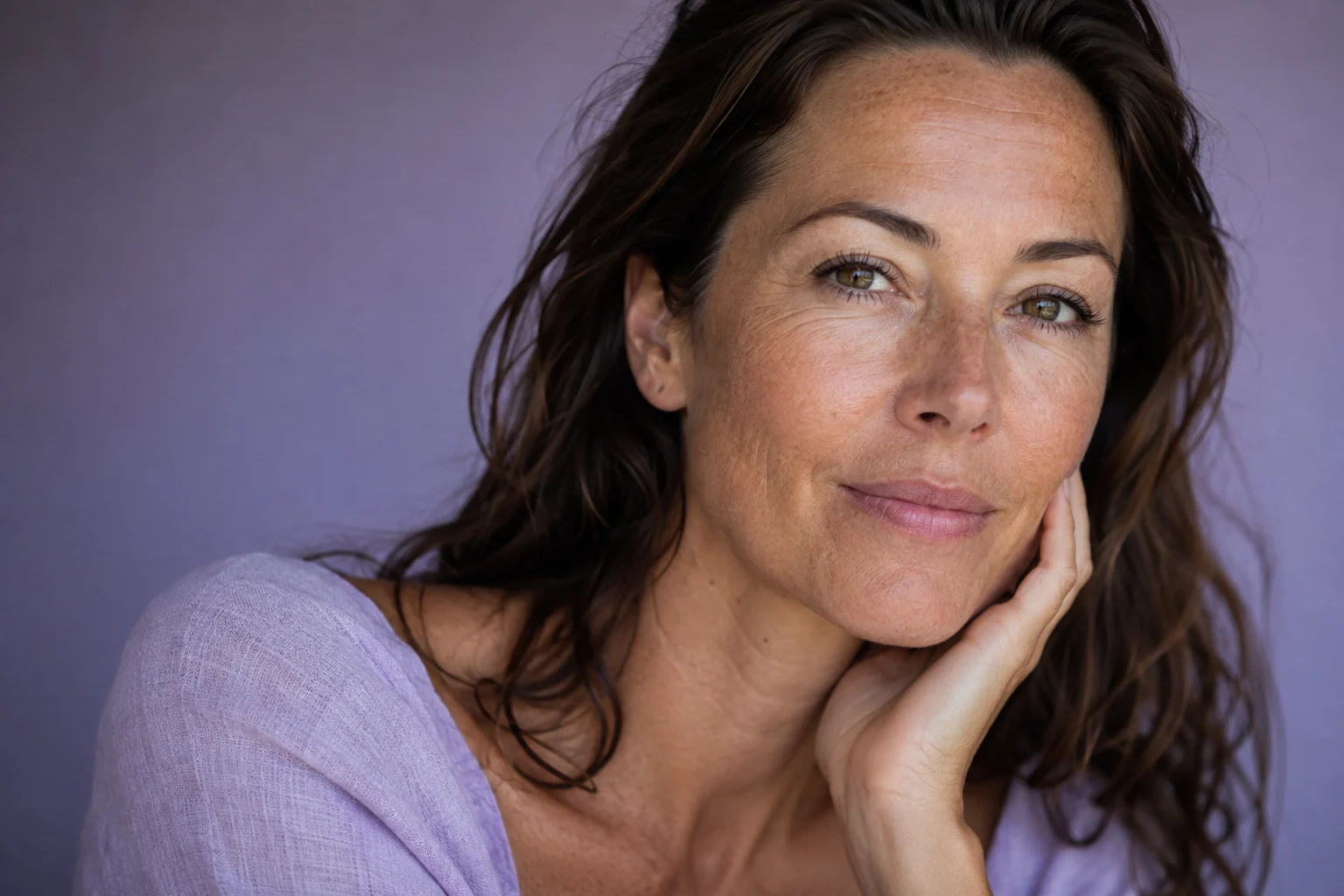 Illustrative skincare portrait with natural skin texture.