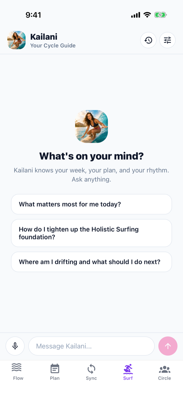 Surf AI coach chat screen