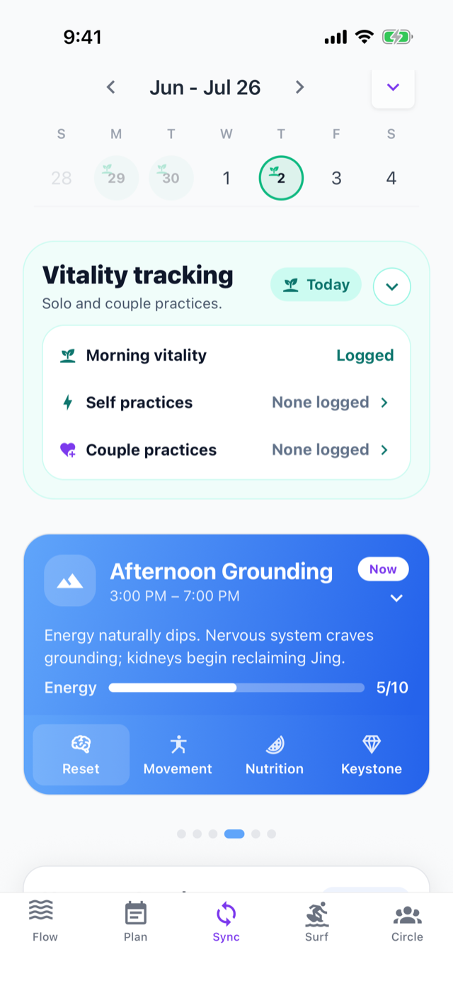 Vitality tracking with the midday flow rhythm window